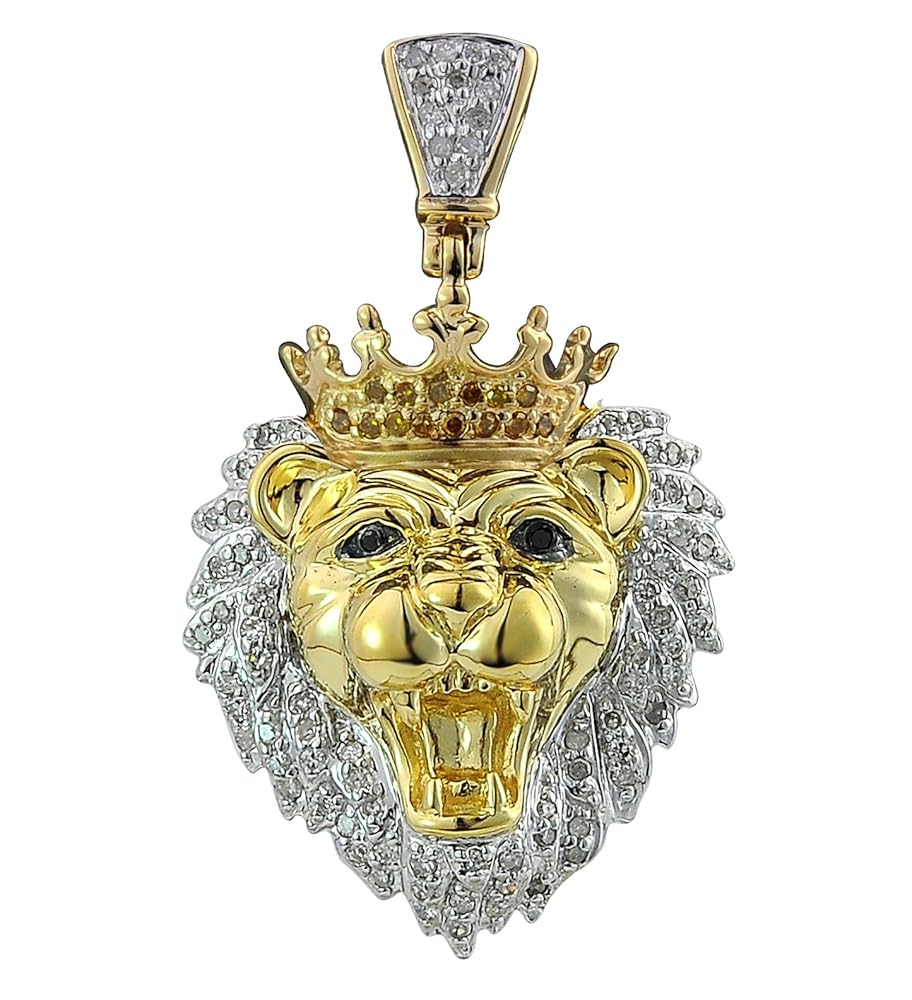 10k gold pendant ネックレス用 Amazon.com: TGDJ 10k Yellow Gold Lion Head Diamond Charm